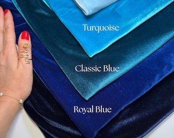 Blue Stretchy Velvet Fabric | 58" Wide Velvet Fabric by the Yard | Luxury 4 Way Stretch Soft Plush Blue Velour Fabric for Costumes, Bows