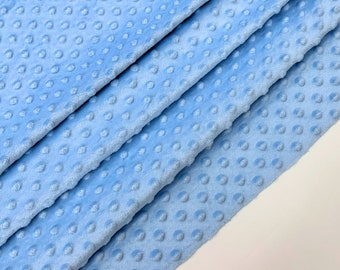 Baby Blue Minky Dot Fleece Fabric by the Yard, Dimple Dot Minkee Fabric, Baby Blue Plush Fabric for Blankets, Pillow Covers, Baby Blanket