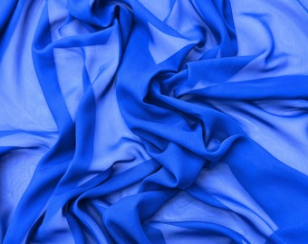 Royal Blue Chiffon Fabric By The Yard, Matte Blue Chiffon Draping Fabric, High Quality Sheer Chiffon Fabric for Drapes, Dress, Table Runner