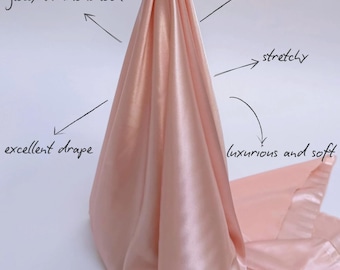 Blush Pink Stretchy Satin Fabric by the Yard, Stretch Blush Silky Satin Charmeuse Fabric for Wedding Gowns, Bridesmaid Dresses, Silky Dress