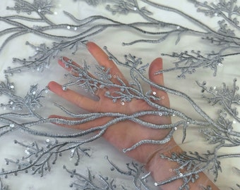 Silver Lace Fabric, Silver Embroidery on Lace, Floral Embroidered Lace  Fabric by the Yard, Silver Bridal Lace for Bridal Veil Bridal Sleeves - Etsy