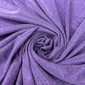 Lavender Lurex Glitter Fabric, Lavender Glitter Spandex Knit Fabric by the Yard, Sparkle Purple Shimmer Fabric for Evening Gowns, Backdrops