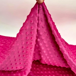 Hot Pink Minky Dot Fleece Fabric by the Yard, Dimple Dot Minkee Fabric, Hot Pink Plush Fabric for Blankets, Pillow Covers, Baby Blanket