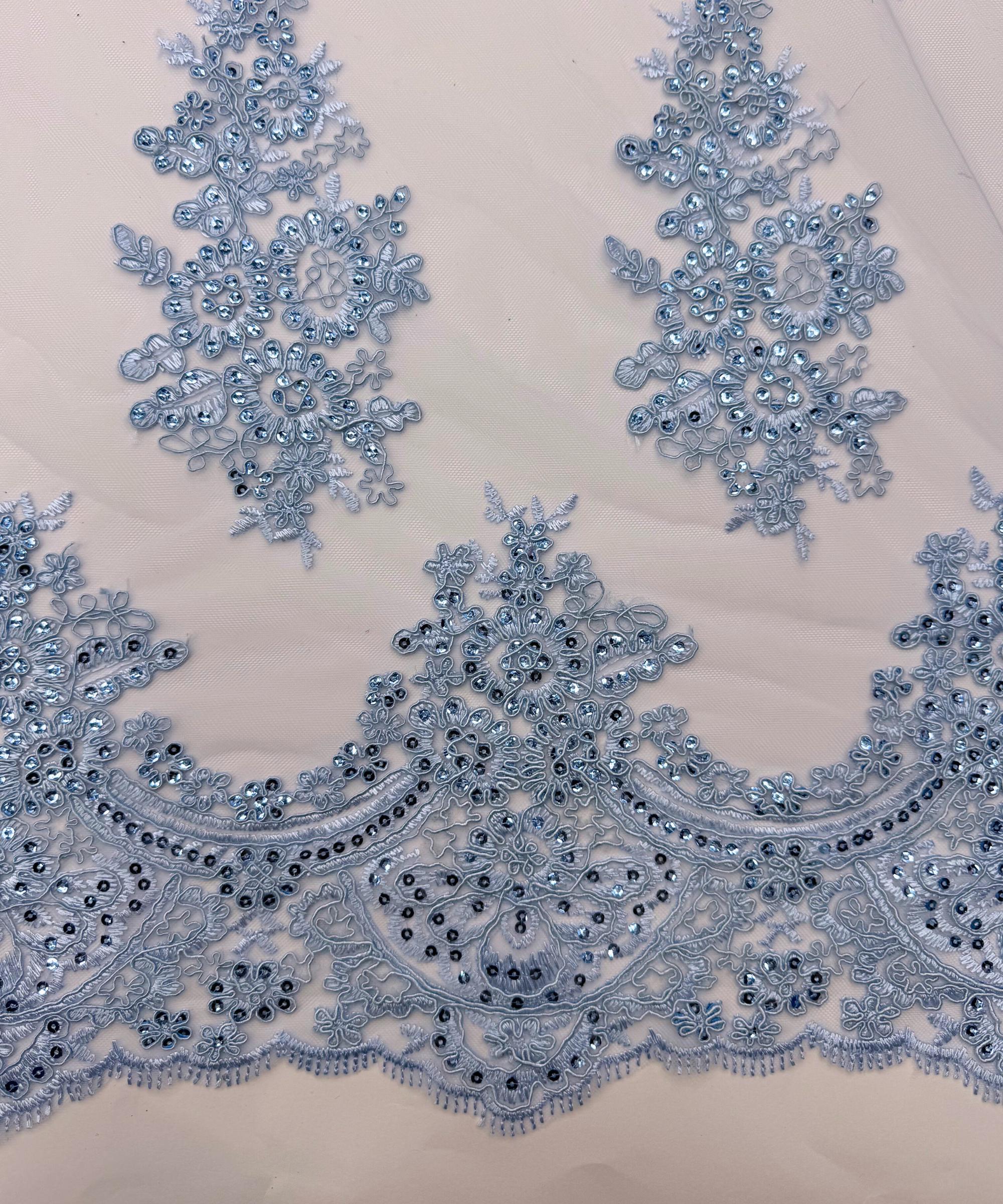 Baby Blue Floral Lace by the Yard, Light Blue Lace Fabric With Beaded ...