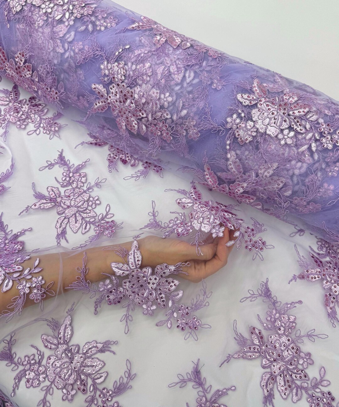 Lavender Floral Lace Fabric
