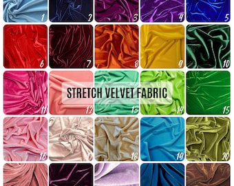 Stretchy Velvet Fabric | 58&quot; Wide Velvet Fabric by the Yard | Many Colors Available | Luxury 4 Way Stretch Velvet Fabric for Costumes, Bows