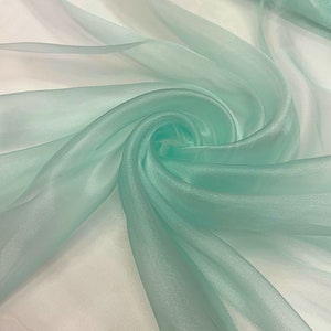 Mint Organza Fabric by the Yard, Sea Green Crystal Organza Fabric, Mint Sheer Fabric, Light Green Organza, Iridescent Organza