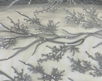 Silver Lace Fabric, Silver Embroidery on Lace, Floral Embroidered Lace  Fabric by the Yard, Silver Bridal Lace for Bridal Veil Bridal Sleeves - Etsy