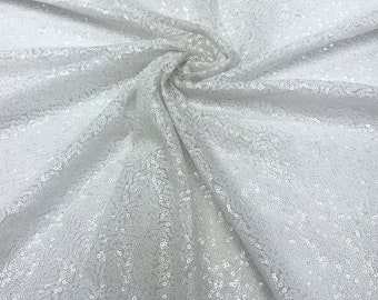 White Sequin Fabric by the Yard, Glitz Full White Sequins on Mesh Fabric, Sequin Fabric for Bridal Dress, Sequin Dress, Wedding Decoration