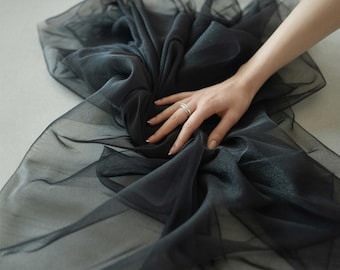 Black Organza Fabric by Yard 60" Wide, Premium Quality Soft Tulle, Black Sheer Organza Fabric for Gown, Puffy Dress, Party Decor, Veil
