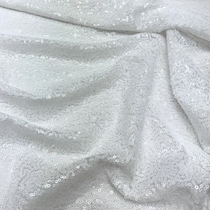 White Sequin Fabric by the Yard, Glitz Stretch White Sequins on Mesh Fabric, Sequins Fabric for Bridal Dress, Sequin Dress, Decor, Kimono