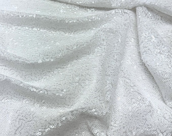 White Sequin Fabric by the Yard, Glitz Stretch White Sequins on Mesh Fabric, Sequins Fabric for Bridal Dress, Sequin Dress, Decor, Kimono