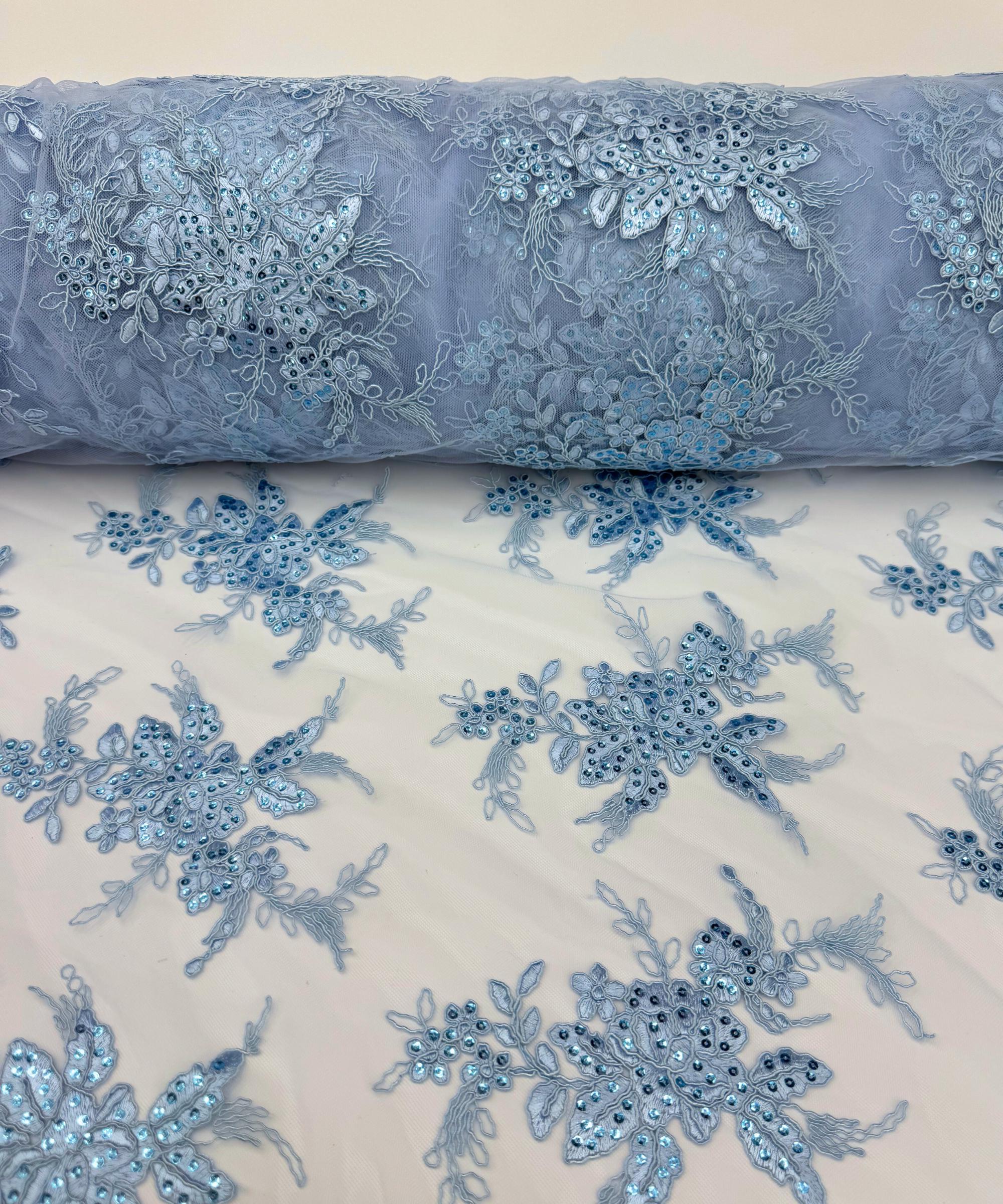 Baby Blue Floral Lace by the Yard, Embroidered Light Blue Lace Fabric ...