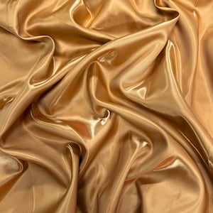 Gold Liquid Bridal Satin Fabric by Yard, Crystal Reflective Ultra Glossy Shimmer Gold Silky Satin Fabric for Bridal Gowns, Couture Dress