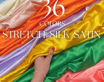 Silky Satin Fabric by Yard  | Bridal Stretch Satin Charmeuse Fabric for Wedding Gowns, Bridesmaid Dresses Silky Dress Tablecloth DIY Sewing