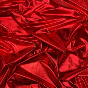 Metallic Red Foil Lame Spandex Fabric by the Yard, 4 Way Stretch Red Lame Fabric All Over Foil on stretch Knit for Costumes Dance Wear