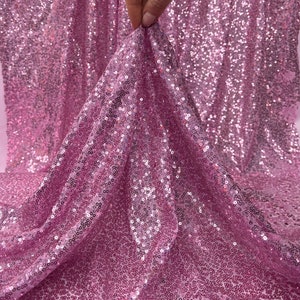 Iridescent Sequins on Mesh, Pink Sequin Fabric by the Yard, Baby Pink Sequins on Stretch Mesh, Baby Pink Shinny Sequin Fabric