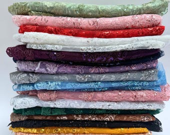 Floral Lace by the Yard, Embroidered Lace Fabric with Sequins, Floral Embroidery on Mesh Lace Fabric Embroidery with Sequins on Mesh