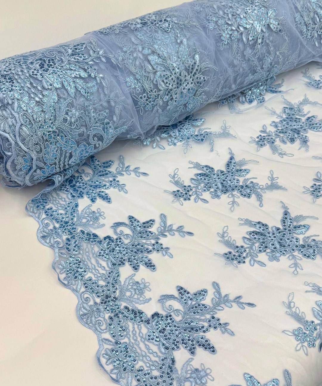 Baby Blue Floral Lace by the Yard, Embroidered Light Blue Lace Fabric ...