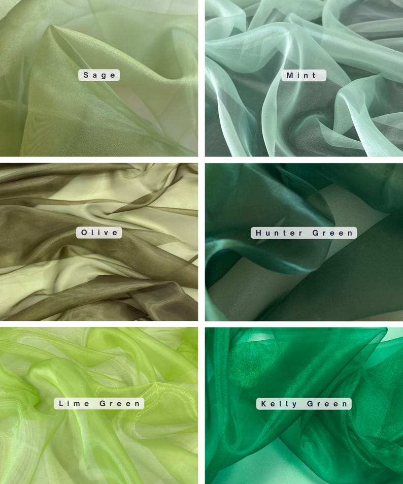 sage soft tulle fabric, sage organza fabric, green organza fabric