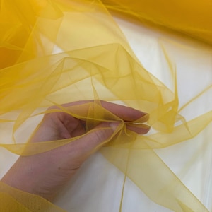 Yellow Tulle Fabric by the Yard, Extra Soft and Matte Italian Tulle 63&quot; Wide, Yellow Tulle Mesh Fabric for Veils, Tutu Dress, Gowns