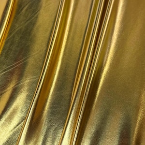 Metallic Gold Foil Lame Spandex Fabric by the Yard, 4 Way Stretch Gold Lame Fabric, All Over Foil on stretch Knit for Costumes, Dance Wear
