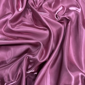 Dusty Rose Liquid Satin Fabric by the Yard, Crystal Reflective Ultra Glossy Dusty Rose Silky Satin Fabric for Bridal Gowns, Couture, Dress
