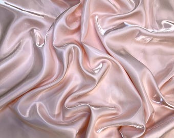Blush Pink Liquid Bridal Satin Fabric by the Yard - Ultra Glossy Iridescent Blush Pink Silky Satin Fabric for Bridal Gowns, Couture, Dress