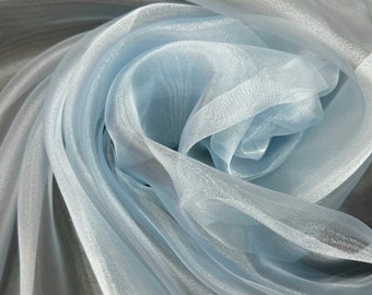 Light Blue Organza Fabric by the Yard, Baby Blue Organza Fabric, Baby Blue Sheer Fabric for Baby shower, Gowns,  Draping and Crafts