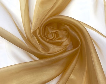 Gold Crystal Organza Fabric by the Yard, Gold Organza Fabric,  Gold Sheer Fabric for Wedding, Decor, Draping and Crafts, Champagne Organza