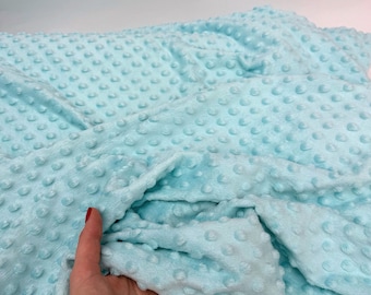 Ice Blue Minky Dot Fleece Fabric by the Yard, Dimple Dot Minkee Fabric Blue Plush Fabric for Blankets, Pillow Covers Soft Toys, Baby Blanket