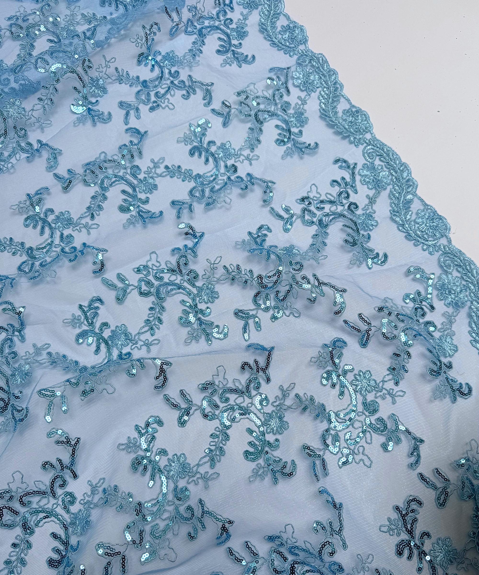 Baby Blue Floral Lace by the Yard Embroidered Light Blue Lace Fabric ...
