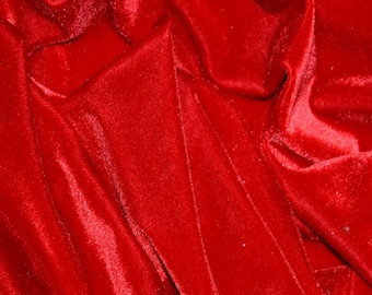 Red Velvet Fabric, Bright Red Stretch Velvet Fabric by the Yard, Luxury 4 Way Stretchy Spandex Velvet/Velour Fabric for Dress, Backdrop