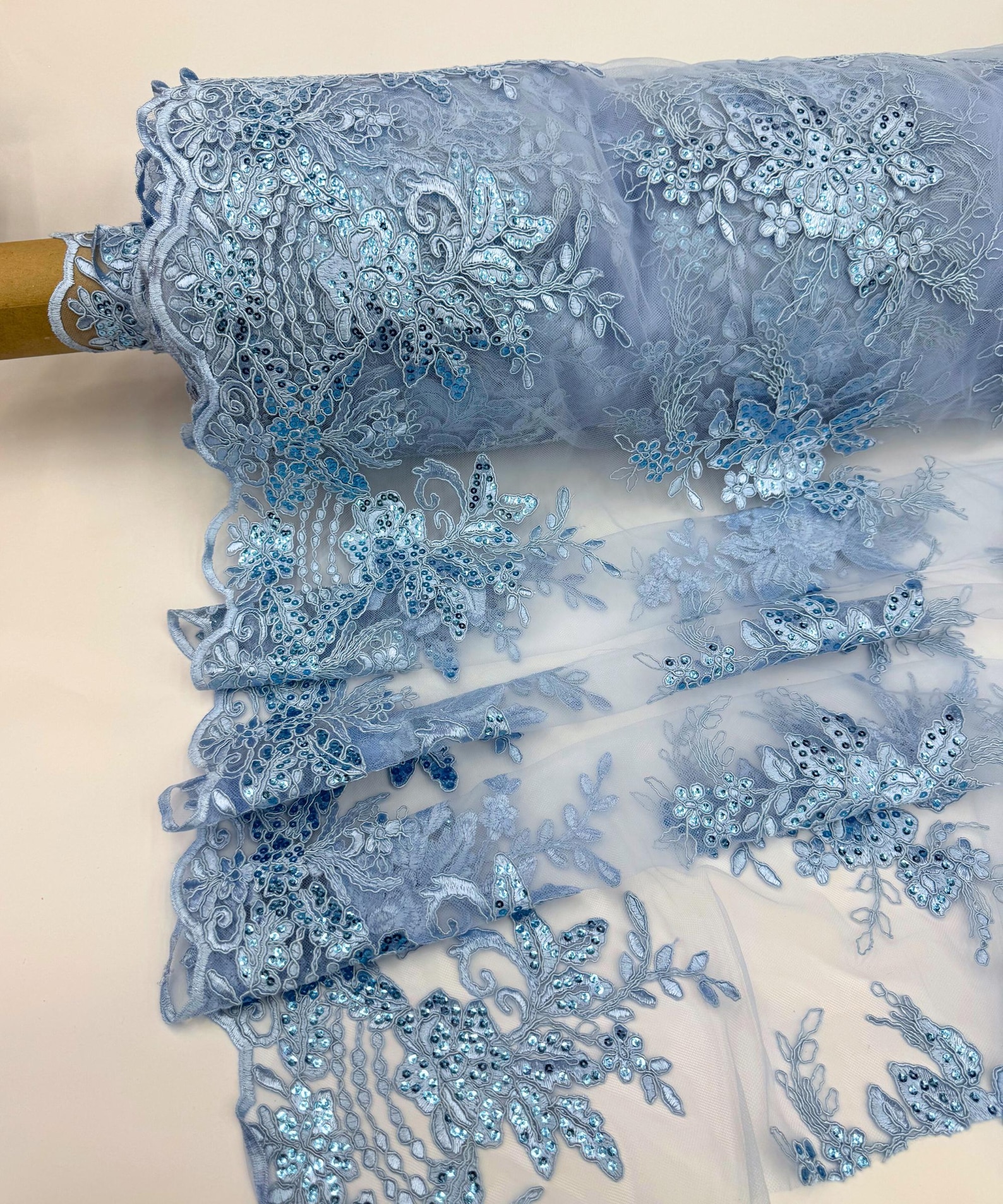 Baby Blue Floral Lace by the Yard, Embroidered Light Blue Lace Fabric ...