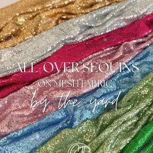 Sequin Fabric by the Yard, Iridescent Sequins on Mesh 3mm, Glitter Glitz Stretch Sequins on Mesh Fabric for Dress, Table Runner, Backdrop