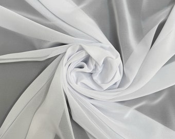 White Chiffon Fabric By The Yard,  Premium Quality White Sheer Chiffon Fabric, Light Weight Silky Chiffon for Drapes, Dress, Table Runner