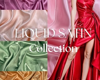 Liquid Bridal Satin Fabric by the Yard, Reflective Thick Silky Satin Fabric, Ultra Glossy Iridescent Liquid Satin, Water Shine Shimmer Satin