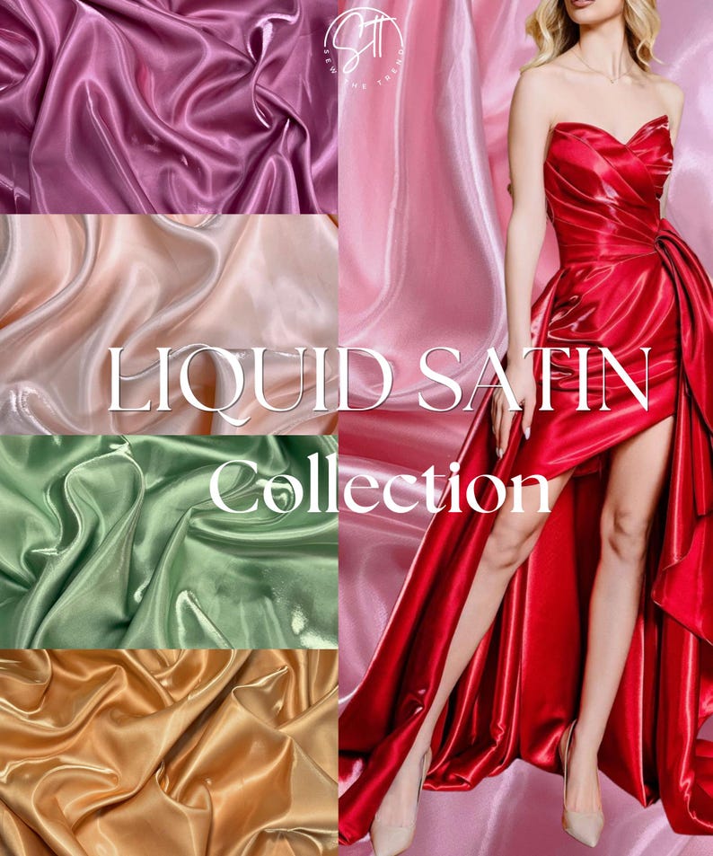 Satin Color Drips Liquid Bridal Satin Fabric by the Yard, Reflective Thick Silky Satin ...
