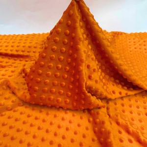 Orange Minky Dot Fleece Fabric by the Yard, Dimple Dot Minkee Fabric, Orange Plush Fabric for Blankets, Pillow Covers, Baby Blanket