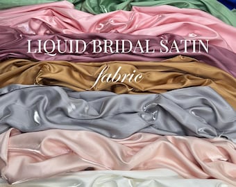 Liquid Satin Fabric by the Yard, Crystal Reflective Satin Fabric, Ultra Glossy Shimmer Bridal Satin Fabric for Bridal Gowns, Couture, Dress