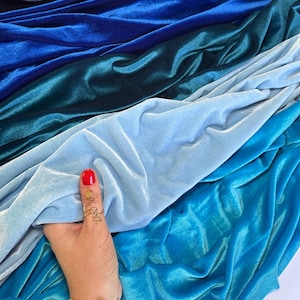 Blue Stretchy Velvet Fabric | 58