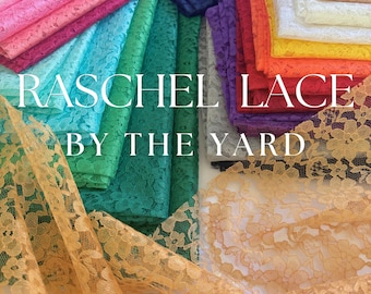 Floral Lace Fabric by the Yard, Raschel Lace 60" Wide, Premium Vintage Lace Fabric for Bridal Gowns, Curtains, Decor, Sewing, DIY