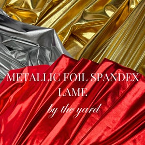 Metallic Foil Spandex Lame Fabric by the Yard, All Over Foil on Stretch Knit, 4 Way Stretch Metallic Lame for Costumes, Dance Wear, Leggings