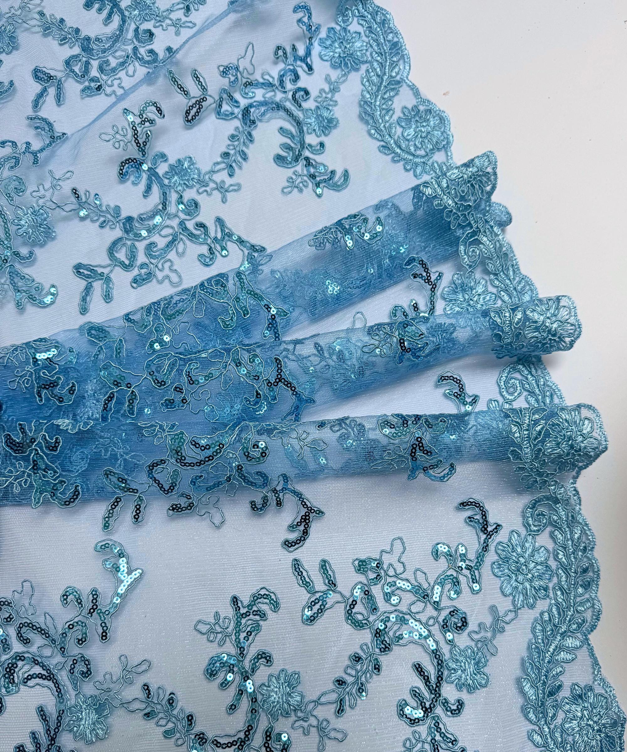 Baby Blue Floral Lace by the Yard Embroidered Light Blue Lace Fabric ...