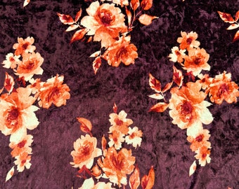 Floral Print Velvet Fabric Stretch Floral Velvet Fabric by the Yard Stretch Printed Plum Velvet Multicolor Crushed Soft Velvet/Velour Fabric