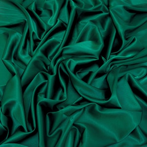 Hunter Green Faux Silk Stretch Satin Charmeuse Fabric by the Yard, Emerald Green Satin Charmeuse Fabric for Wedding Gowns Bridesmaid Dress