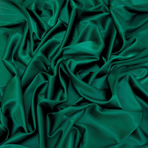 Hunter Green Faux Silk Stretch Satin Charmeuse Fabric by the Yard, Emerald Green Satin Charmeuse Fabric for Wedding Gowns Bridesmaid Dress