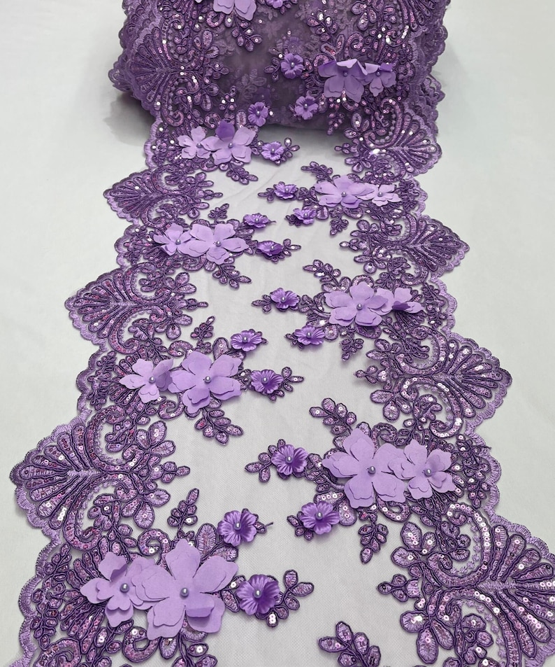 Purple-themed wedding reception supplies - lilac beaded lace table runner