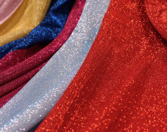 Sparkle Red Lurex Glitter Fabric by the Yard, Sparkly Stretch Shimmer Spandex Knit for Cosplay, Gowns, Stretch Glitter Knit Sparkle Material