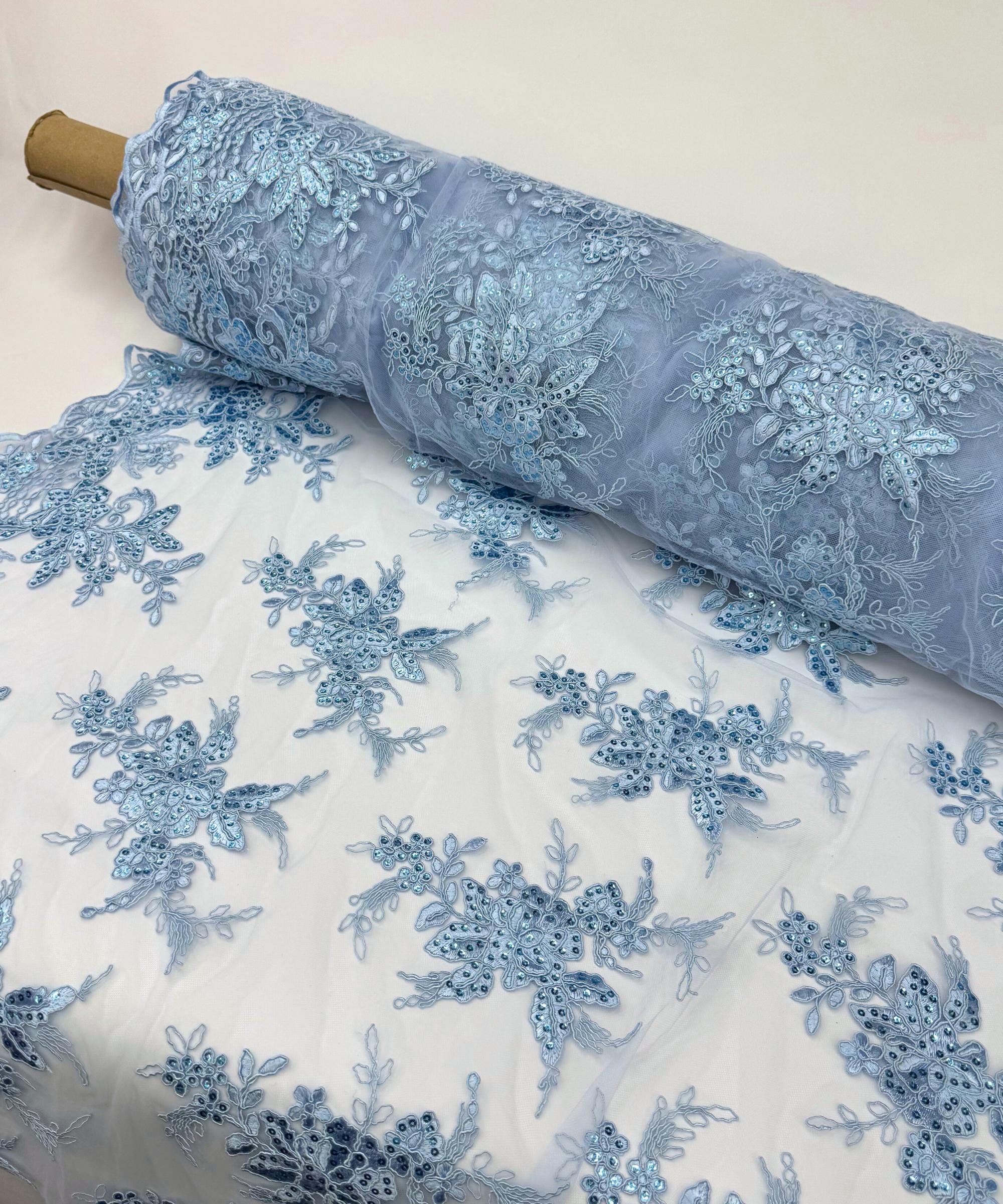 Baby Blue Floral Lace by the Yard, Embroidered Light Blue Lace Fabric ...